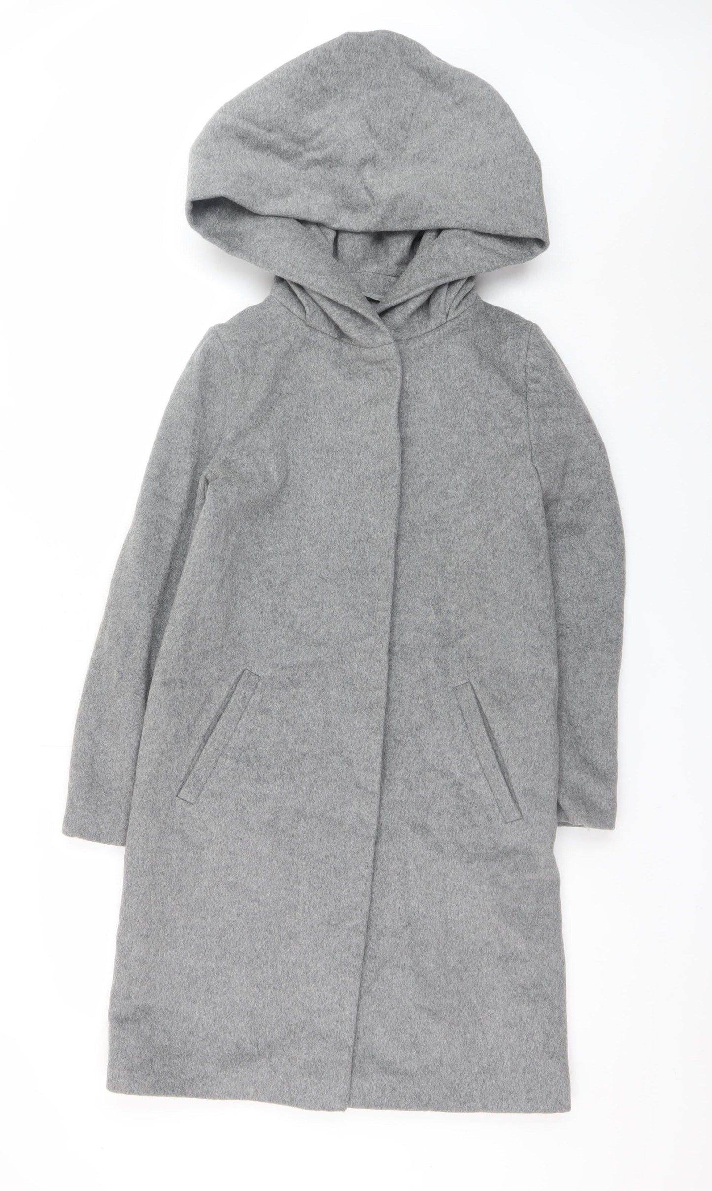 Hallhuber Women's Grey Wool Blend Hooded Long Coat Size 6