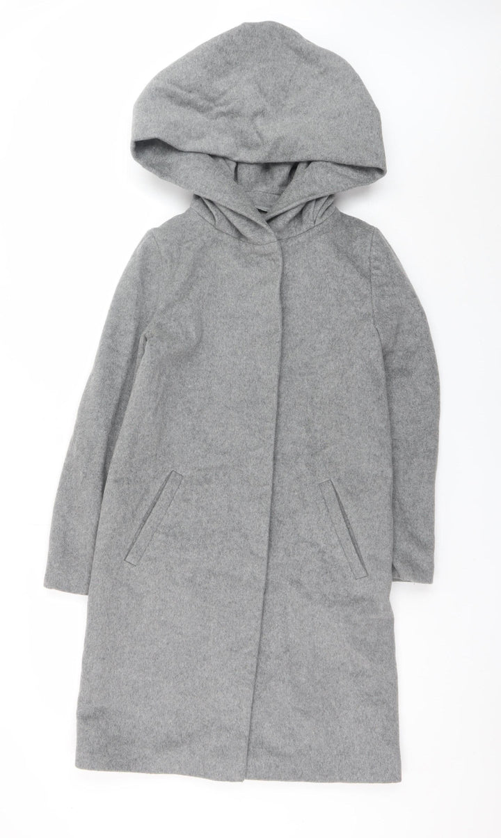 Hallhuber Women's Grey Wool Blend Hooded Long Coat Size 6