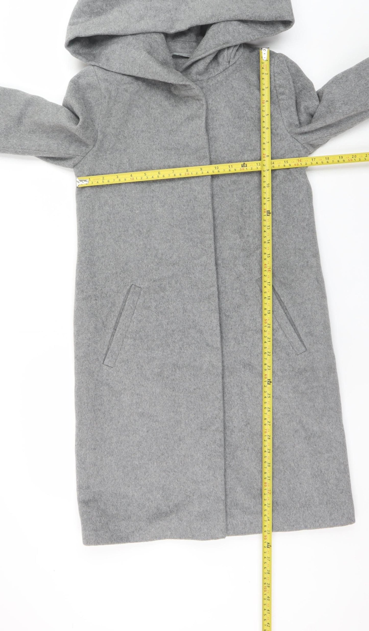 Hallhuber Women's Grey Wool Blend Hooded Long Coat Size 6