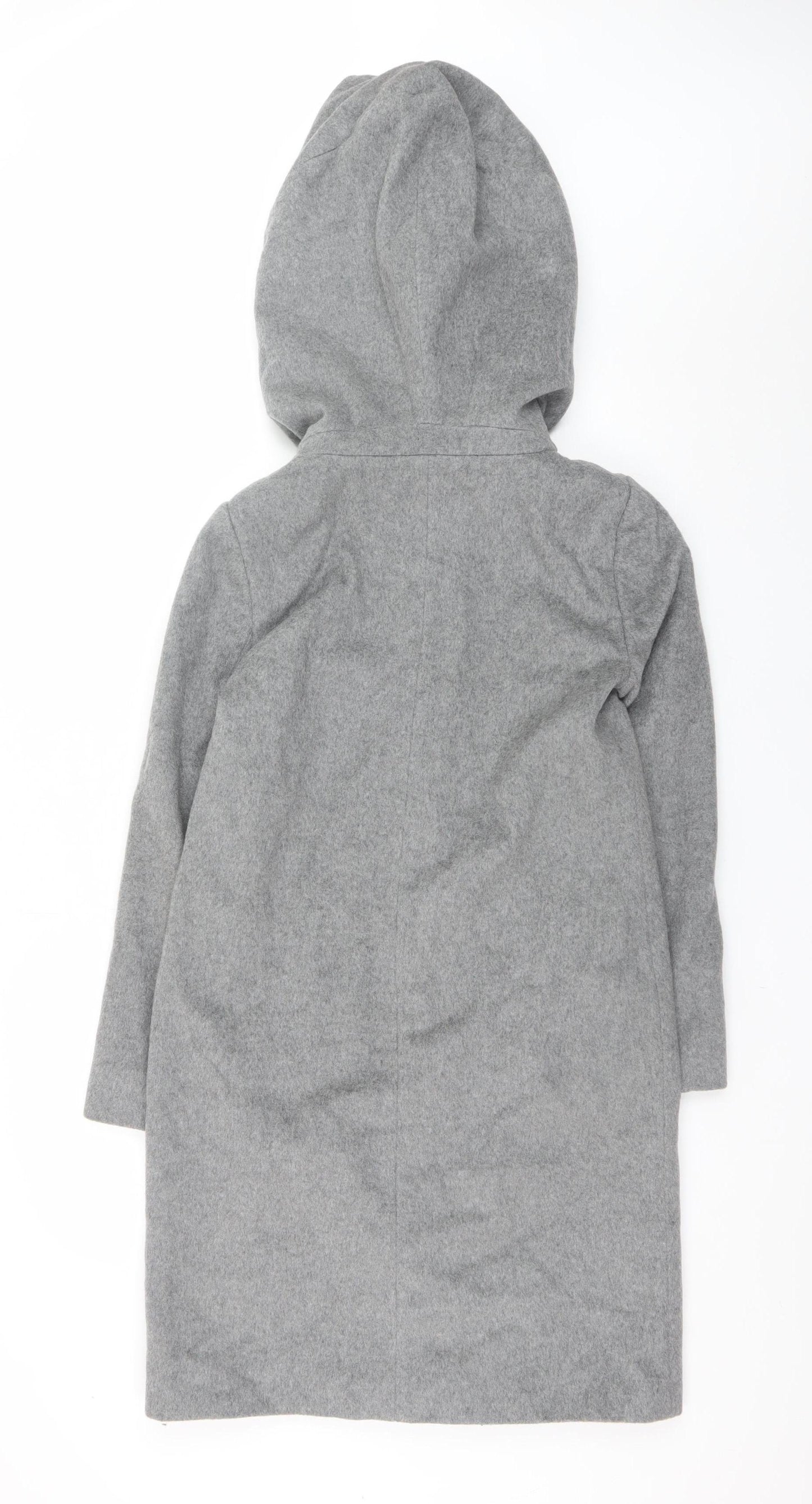 Hallhuber Women's Grey Wool Blend Hooded Long Coat Size 6