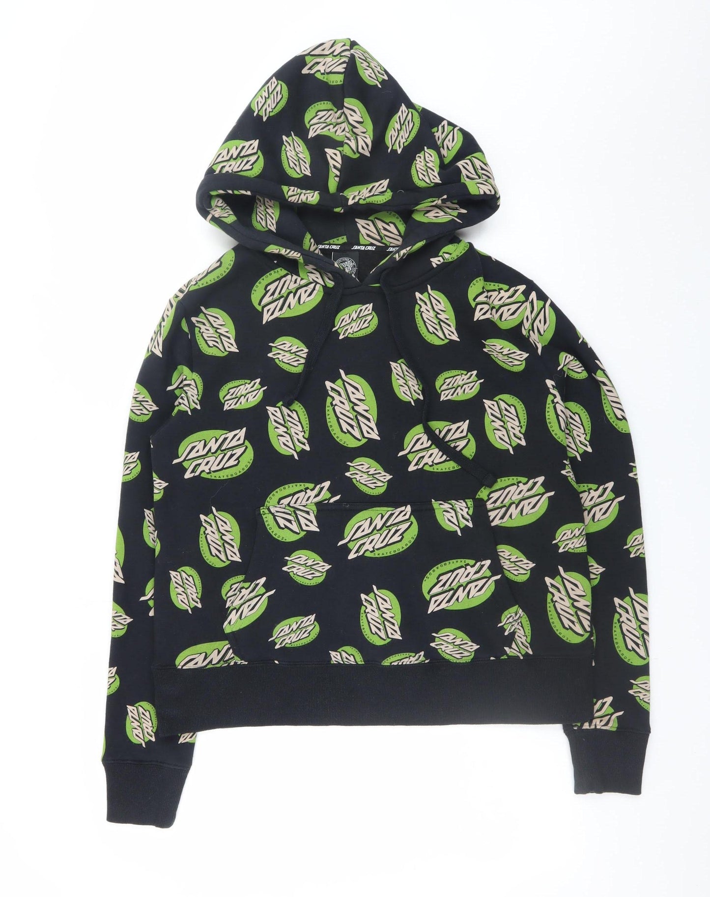 Santa Cruz Women's Black Green Logo Hoodie Size 10 Cotton Blend