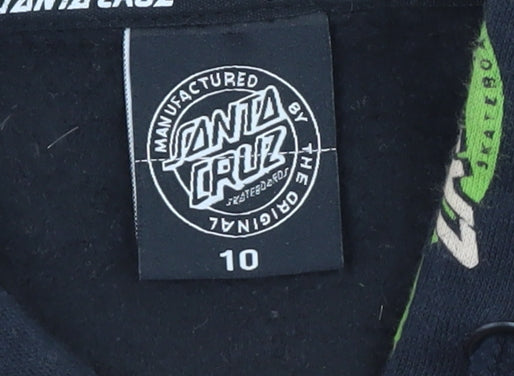 Santa Cruz Women's Black Green Logo Hoodie Size 10 Cotton Blend