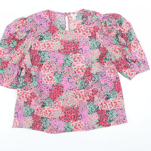 River Island Women’s Multicoloured Floral Puff Sleeve Tunic Blouse Size 10