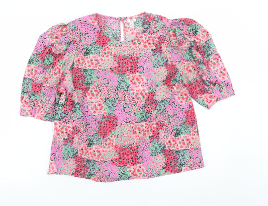 River Island Women’s Multicoloured Floral Puff Sleeve Tunic Blouse Size 10