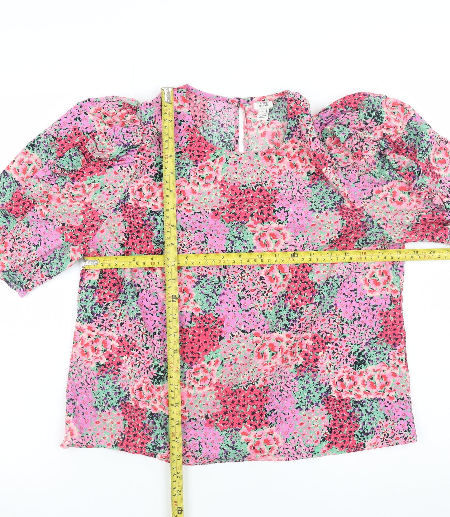 River Island Women’s Multicoloured Floral Puff Sleeve Tunic Blouse Size 10