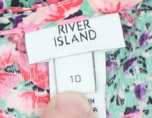 River Island Women’s Multicoloured Floral Puff Sleeve Tunic Blouse Size 10