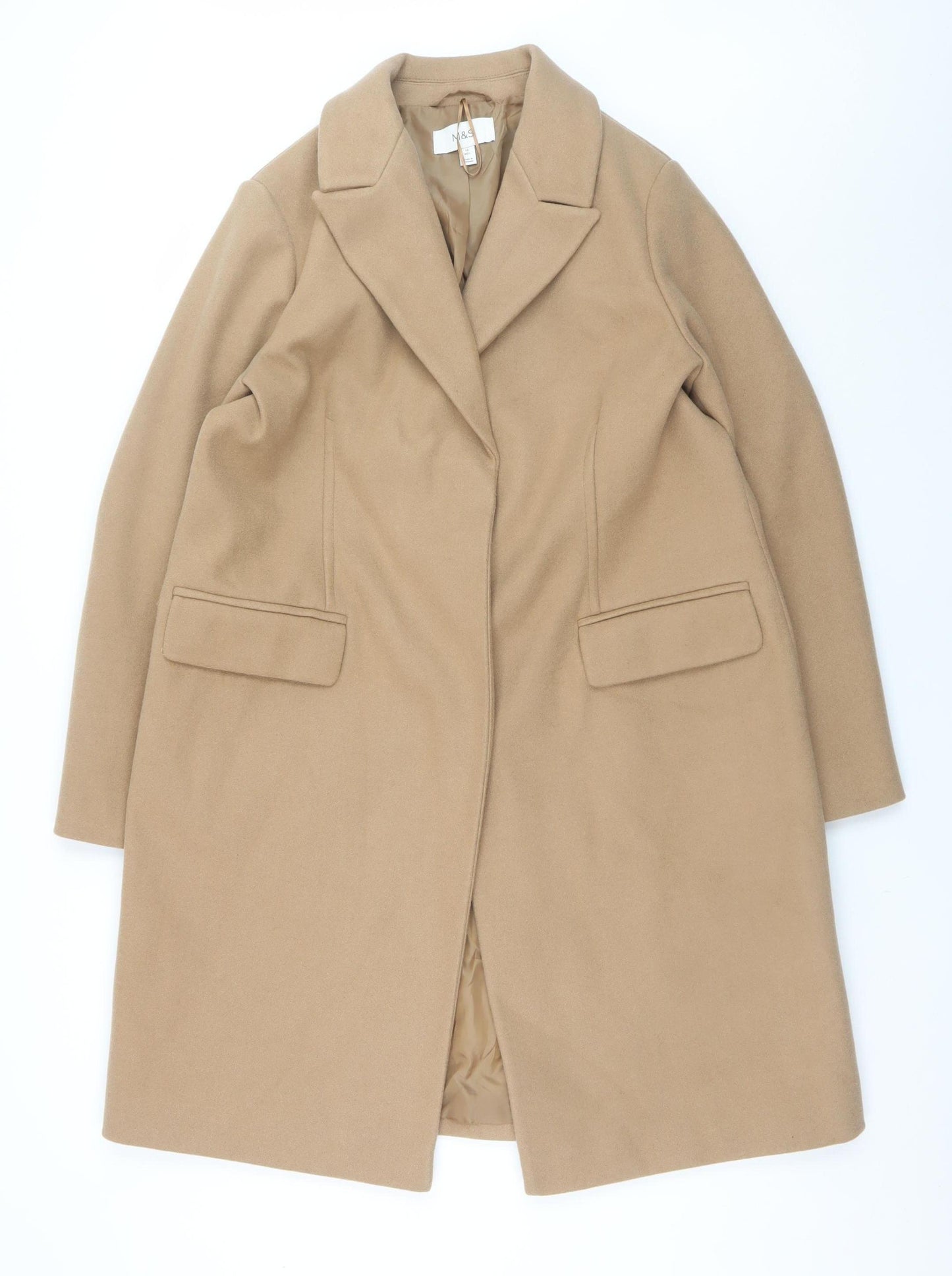 Marks and Spencer Women Beige Long Overcoat Size 16 Polyester