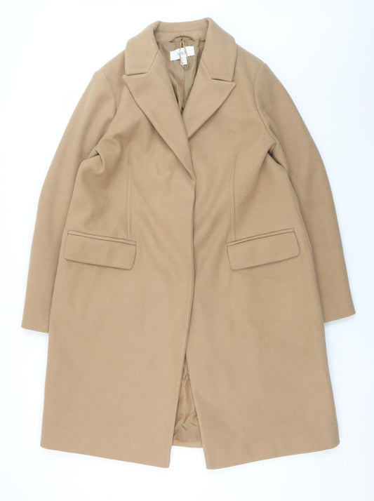 Marks and Spencer Women Beige Long Overcoat Size 16 Polyester
