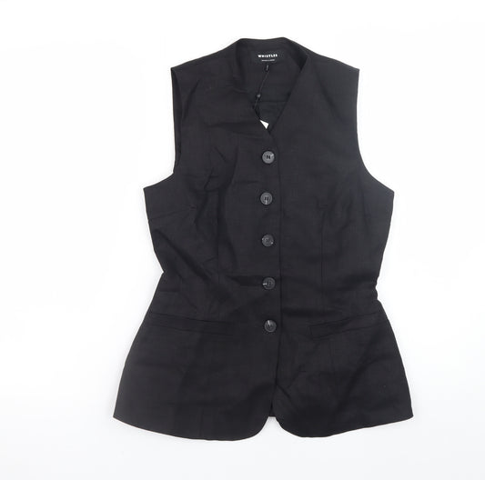 Whistles Women’s Black Linen Tailored Sleeveless Waistcoat Size 8