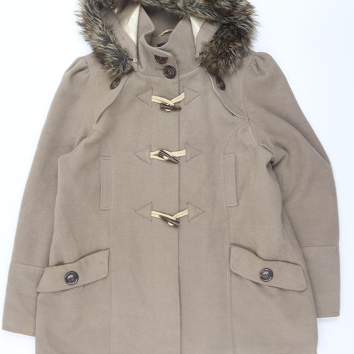 New Look Women’s Beige Hooded Duffle Coat Faux Fur Trim UK 18