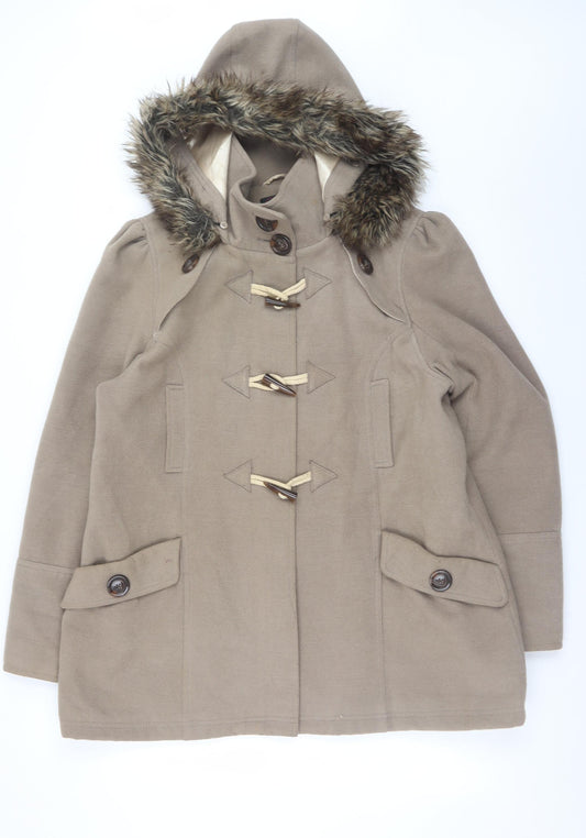 New Look Women’s Beige Hooded Duffle Coat Faux Fur Trim UK 18