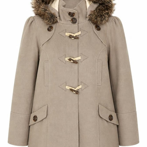 New Look Women’s Beige Hooded Duffle Coat Faux Fur Trim UK 18
