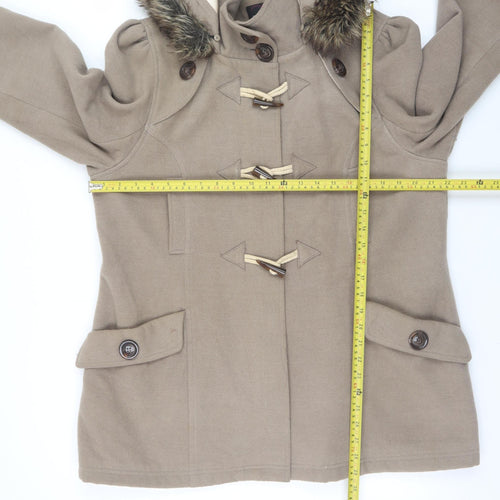 New Look Women’s Beige Hooded Duffle Coat Faux Fur Trim UK 18