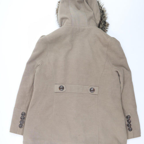New Look Women’s Beige Hooded Duffle Coat Faux Fur Trim UK 18