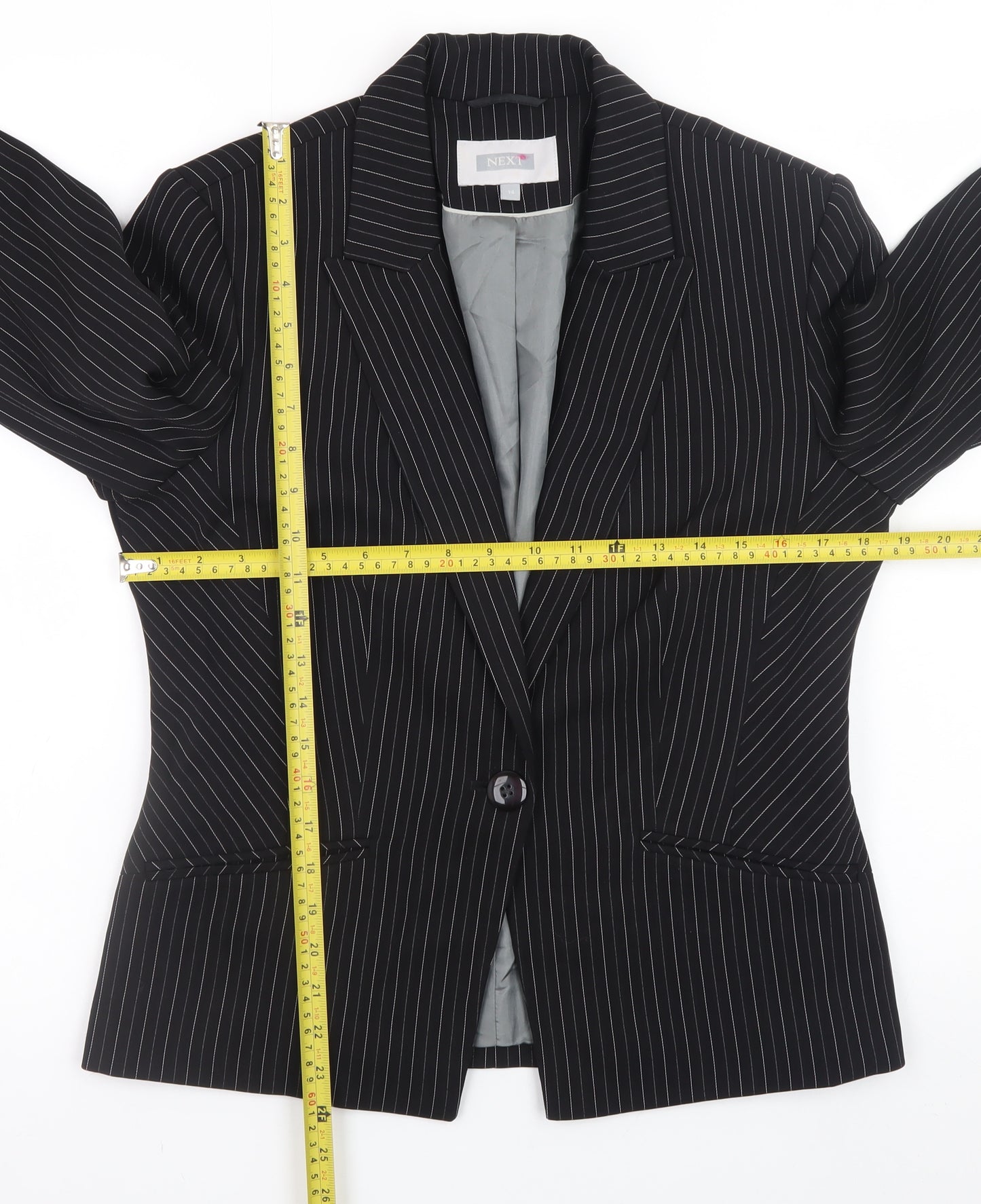 Next Women’s Black Pinstripe Blazer Size 14 Classic Work Jacket