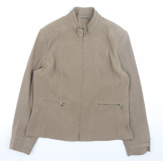 Style Collection Women Brown Size 14 Faux Suede Zip Jacket