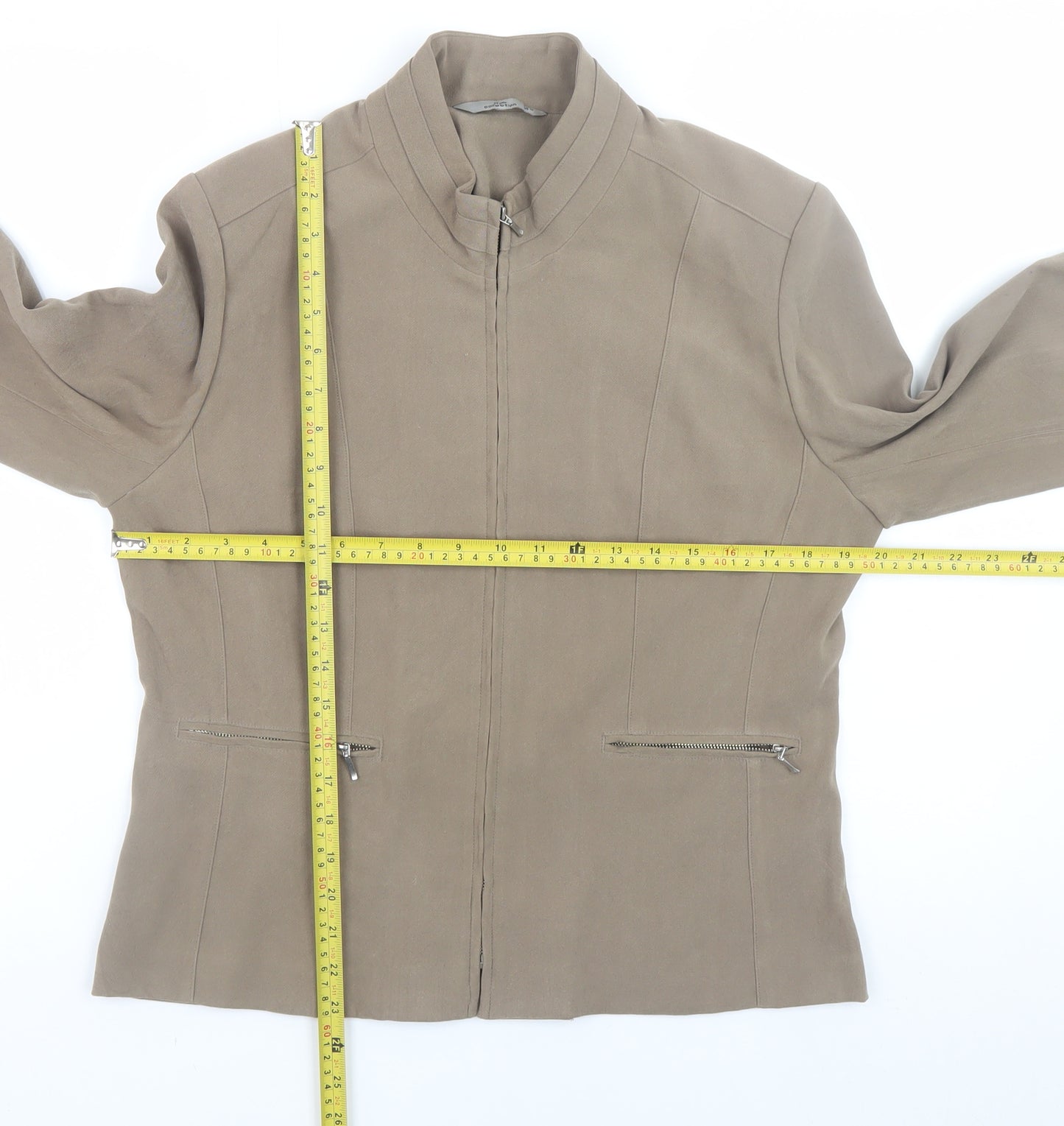 Style Collection Women Brown Size 14 Faux Suede Zip Jacket