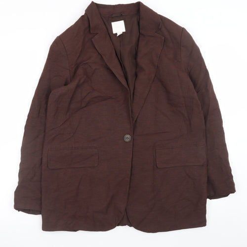 H&M Women Brown Linen Blend Single Breasted Blazer Size S