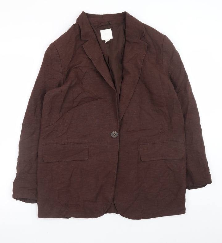H&M Women Brown Linen Blend Single Breasted Blazer Size S