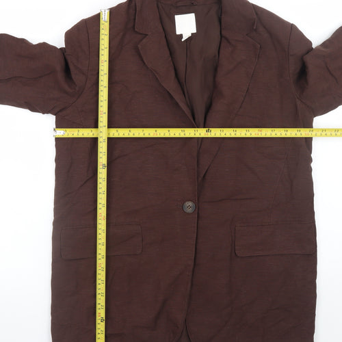 H&M Women Brown Linen Blend Single Breasted Blazer Size S
