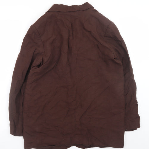 H&M Women Brown Linen Blend Single Breasted Blazer Size S