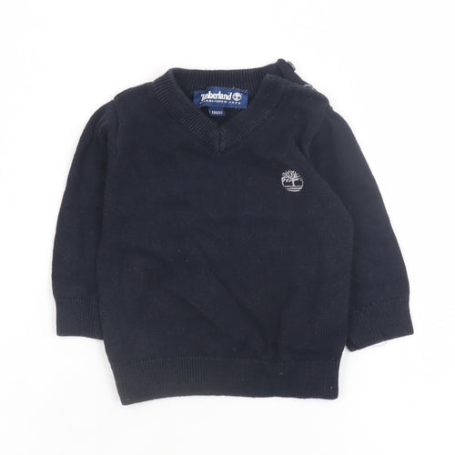 Timberland Boys Black Cotton V-Neck Pullover Sweater 6M