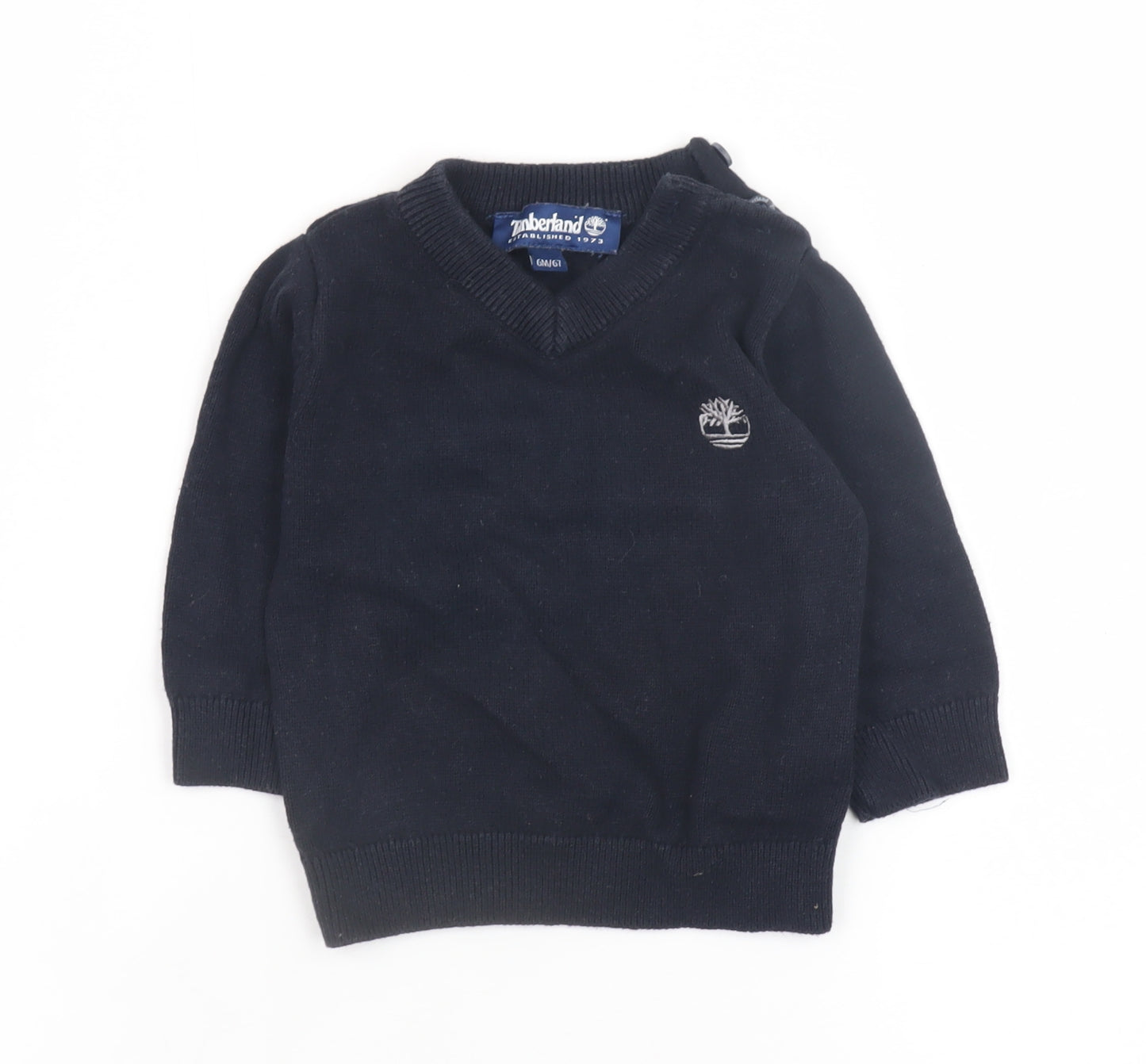 Timberland Boys Black Cotton V-Neck Pullover Sweater 6M