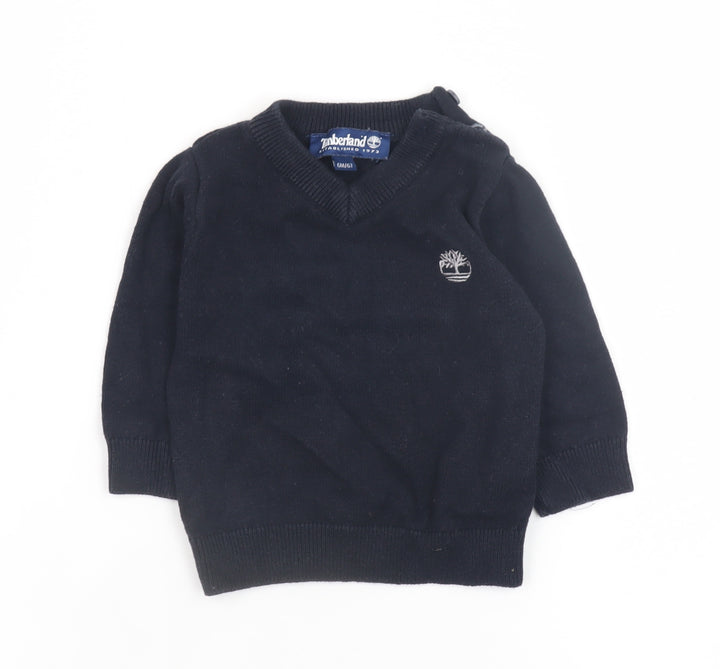 Timberland Boys Black Cotton V-Neck Pullover Sweater 6M