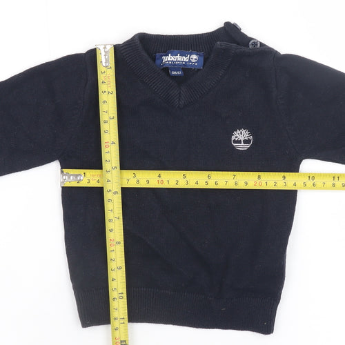 Timberland Boys Black Cotton V-Neck Pullover Sweater 6M