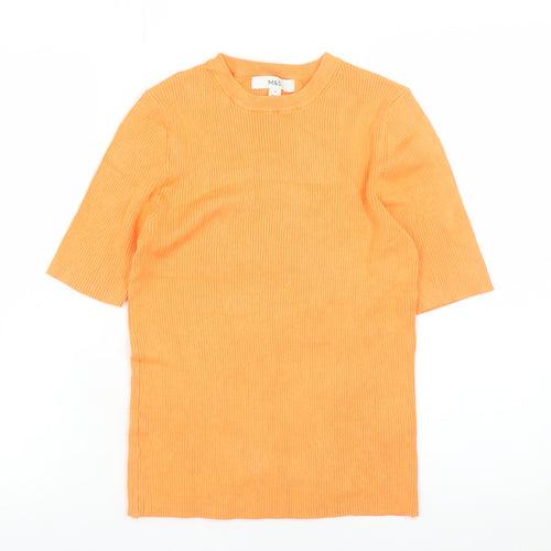 Marks and Spencer Women Orange Ribbed Knit Short Sleeve T-Shirt M