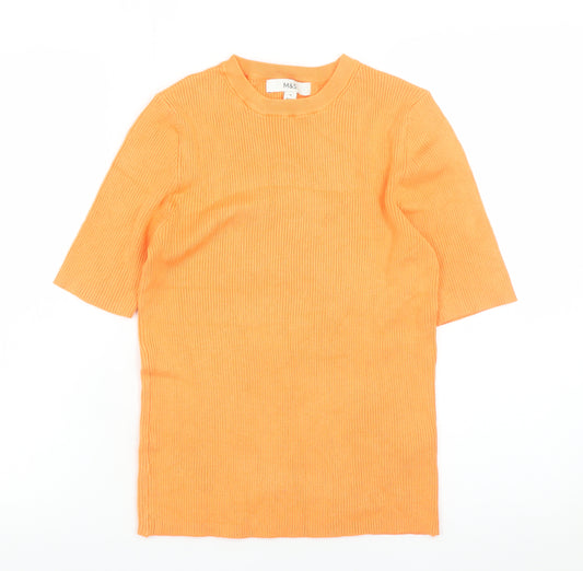 Marks and Spencer Women Orange Ribbed Knit Short Sleeve T-Shirt M