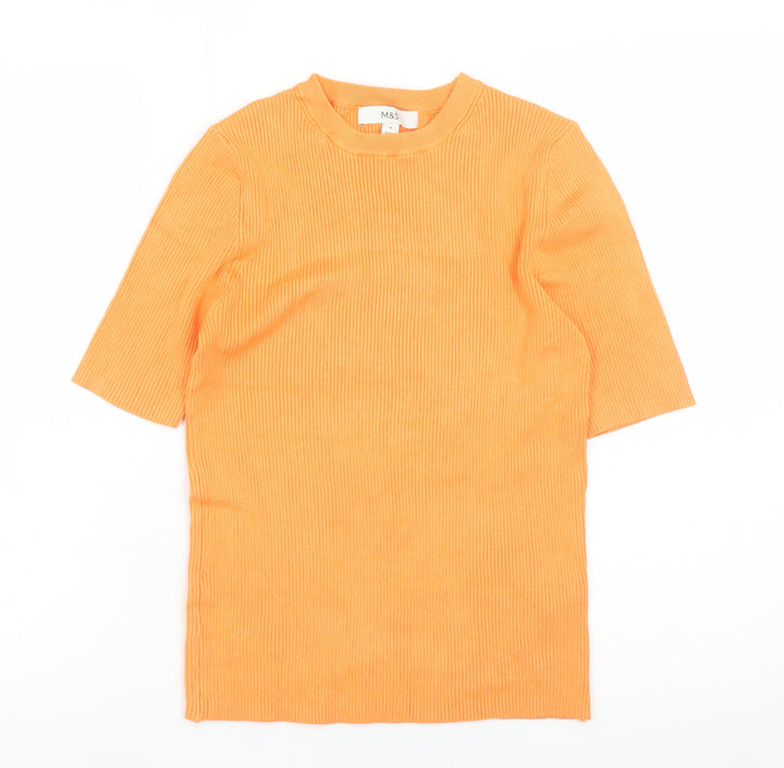 Marks and Spencer Women Orange Ribbed Knit Short Sleeve T-Shirt M