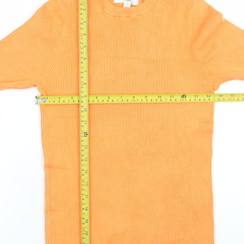 Marks and Spencer Women Orange Ribbed Knit Short Sleeve T-Shirt M
