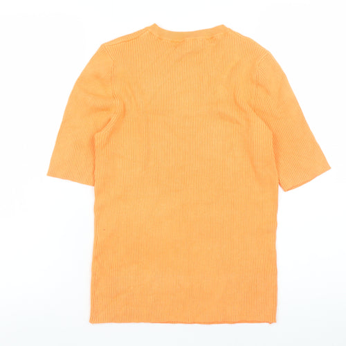 Marks and Spencer Women Orange Ribbed Knit Short Sleeve T-Shirt M