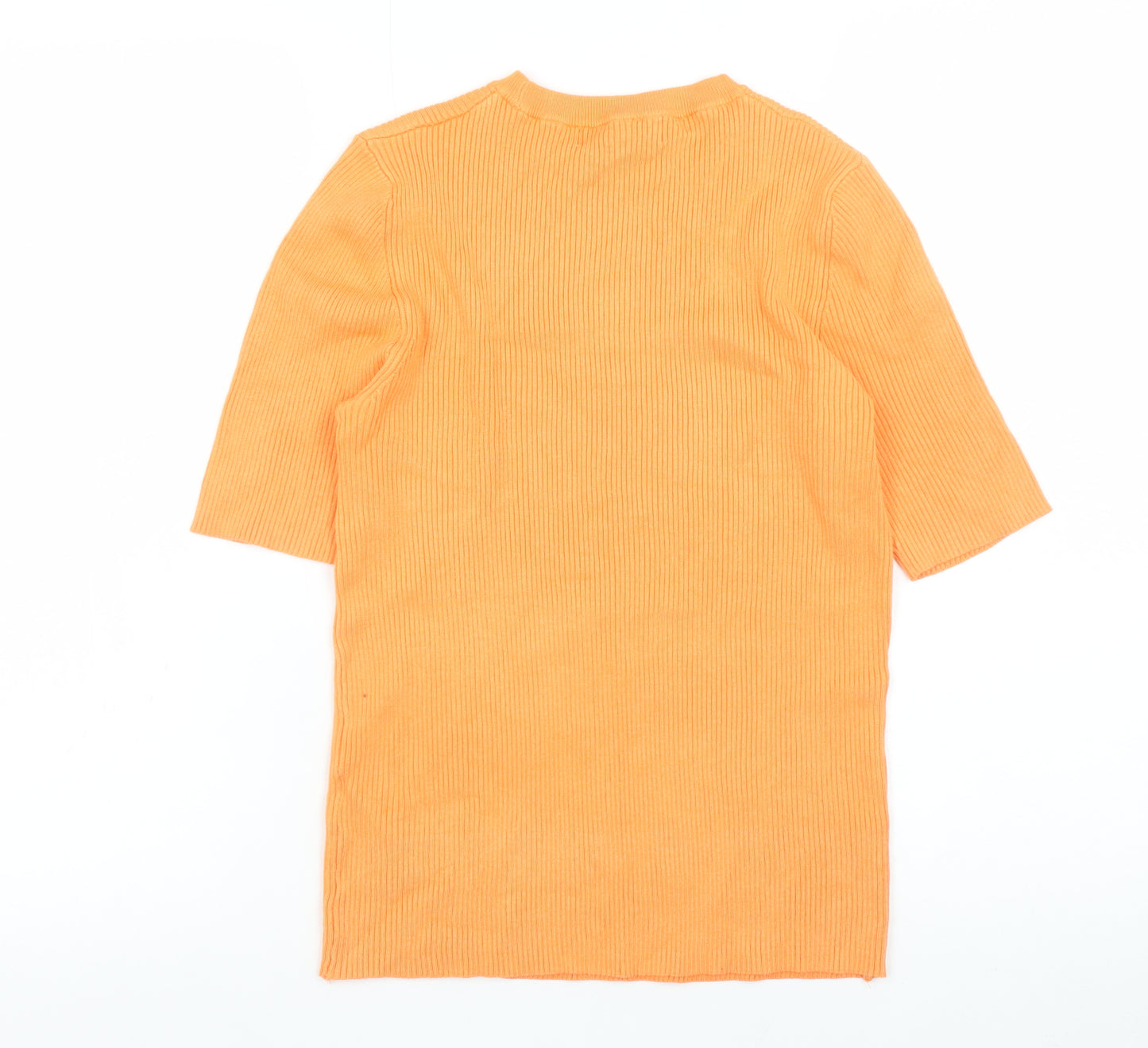Marks and Spencer Women Orange Ribbed Knit Short Sleeve T-Shirt M