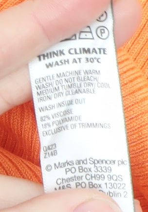 Marks and Spencer Women Orange Ribbed Knit Short Sleeve T-Shirt M