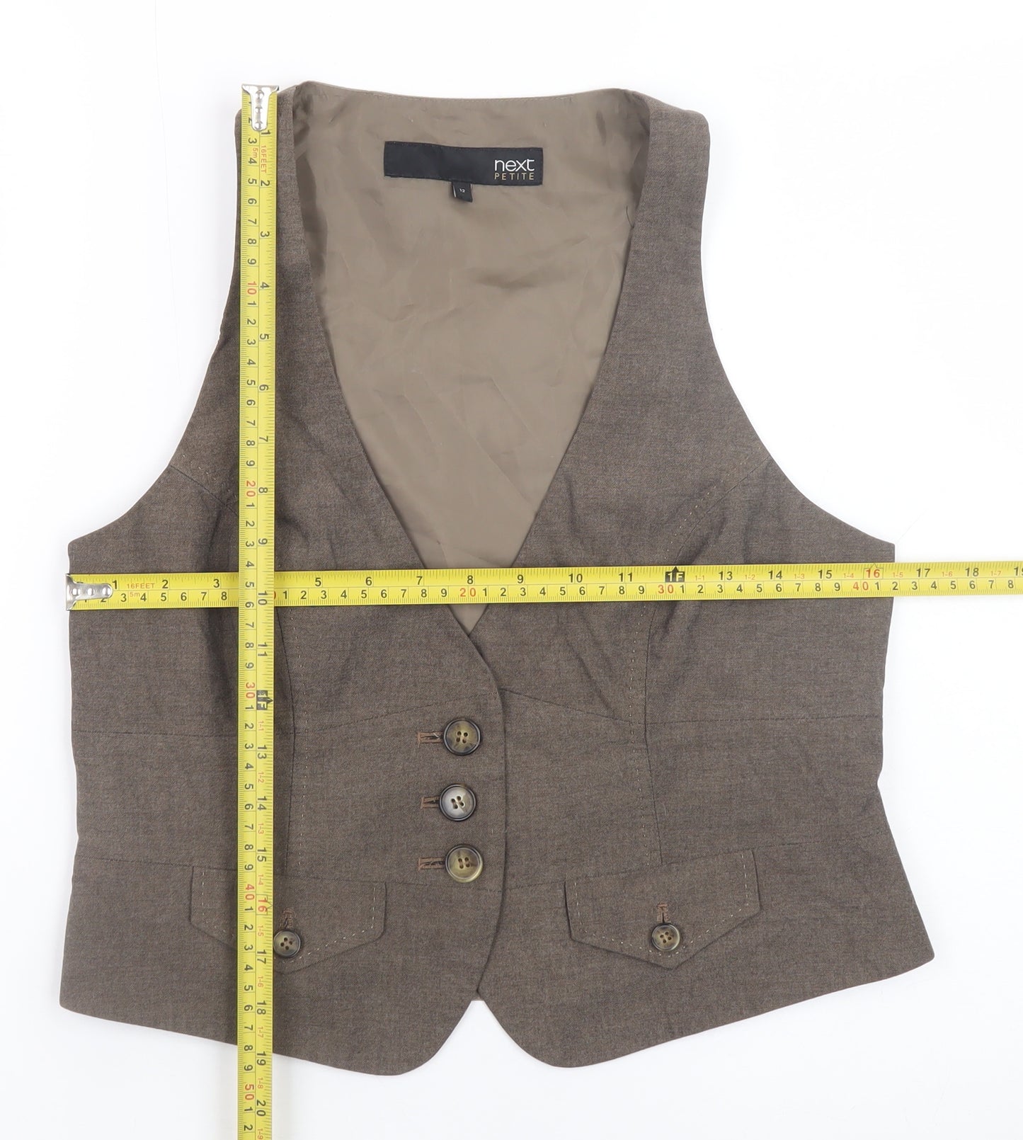 Next Petite Brown Tailored Suit Waistcoat Size 12 Women’s