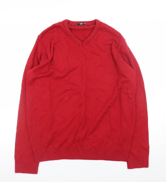 Cotton Traders Mens Red V-Neck Pullover Jumper Size L Cotton Cashmere