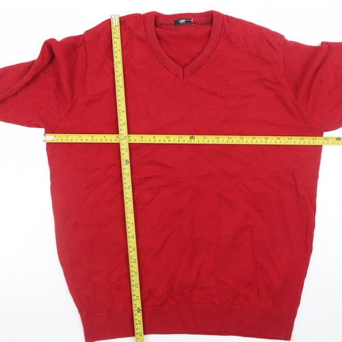 Cotton Traders Mens Red V-Neck Pullover Jumper Size L Cotton Cashmere