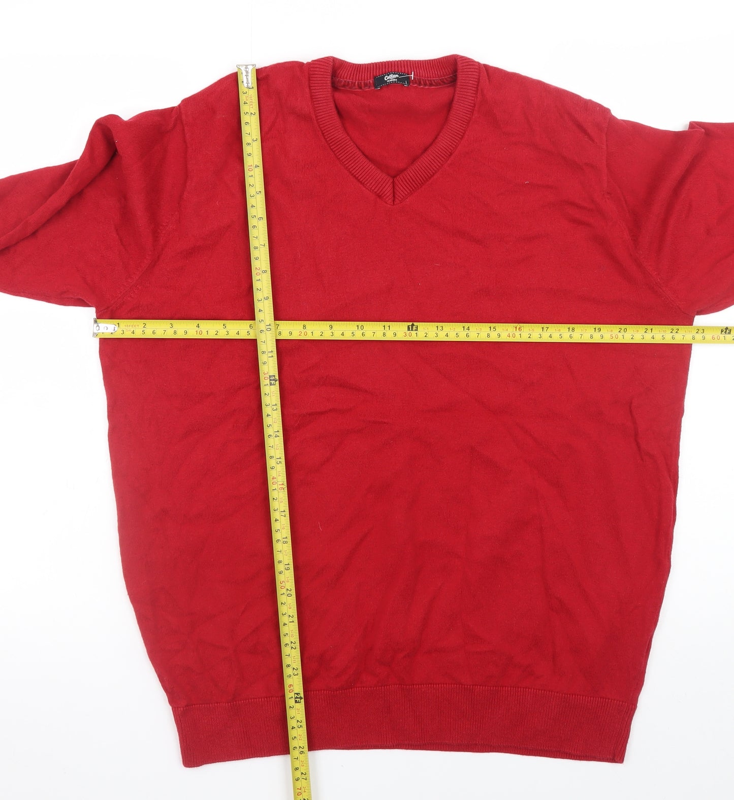 Cotton Traders Mens Red V-Neck Pullover Jumper Size L Cotton Cashmere