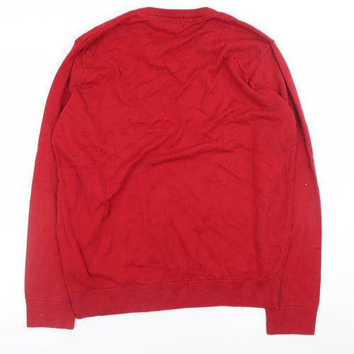 Cotton Traders Mens Red V-Neck Pullover Jumper Size L Cotton Cashmere