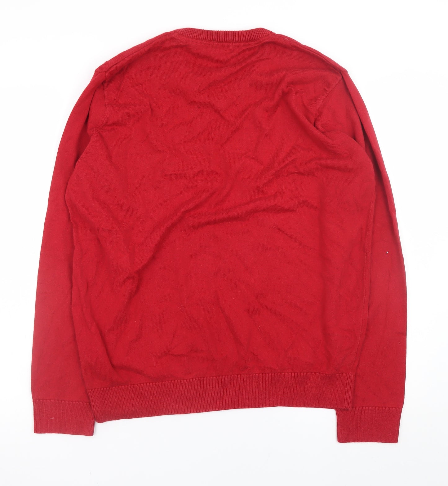 Cotton Traders Mens Red V-Neck Pullover Jumper Size L Cotton Cashmere