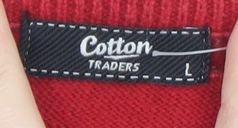 Cotton Traders Mens Red V-Neck Pullover Jumper Size L Cotton Cashmere