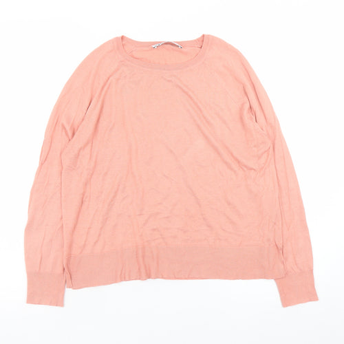 Zara Womens Pink Crew Neck Long Sleeve Pullover Jumper Size S