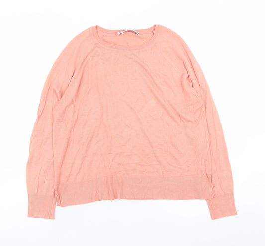 Zara Womens Pink Crew Neck Long Sleeve Pullover Jumper Size S