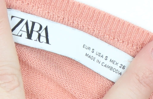 Zara Womens Pink Crew Neck Long Sleeve Pullover Jumper Size S