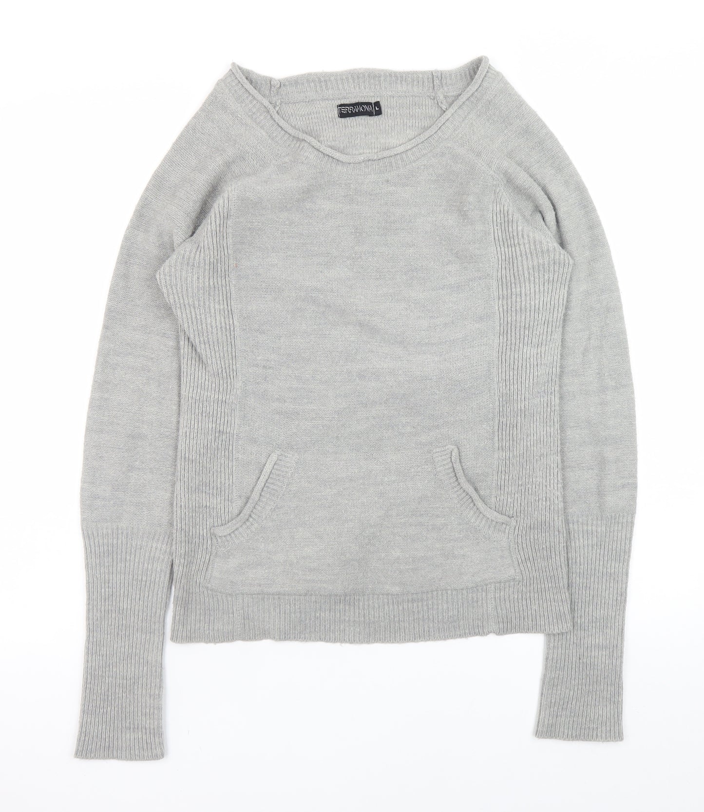 Terranova Women Grey Knit Pullover Jumper L Long Sleeve Crew Neck