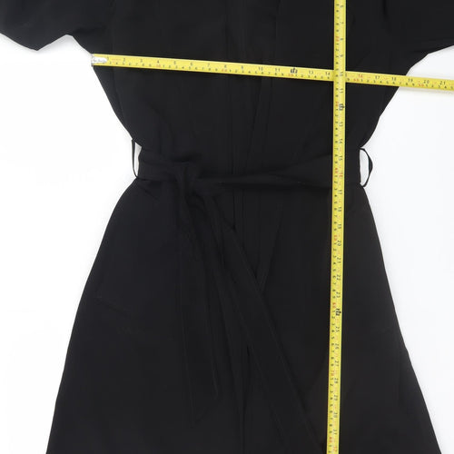 Papaya Womens Black Belted Long Trench Coat Size 12