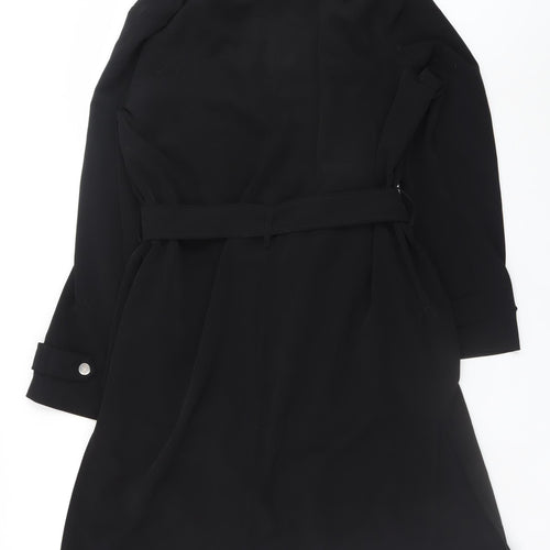 Papaya Womens Black Belted Long Trench Coat Size 12