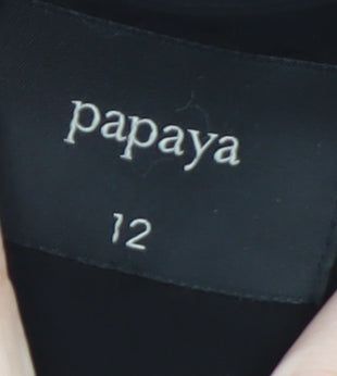 Papaya Womens Black Belted Long Trench Coat Size 12